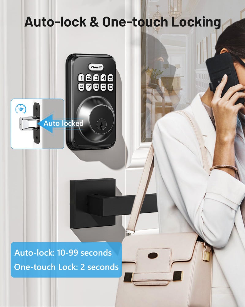 Zowill Keyless Entry Door Lock with 2 Lever Handles  Zowill Electronic Keypad Deadbolt  Auto-Locking  Anti-Peeping Password  Digital Code Door Lock  Front Door Handle Sets  Matte Black - Image 3